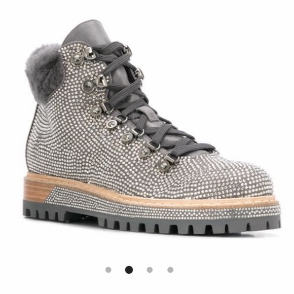 New LE SILLA 6 Crystal Rhinestone St. Moritz Hiking Boots Embellished Suede - Picture 2 of 6